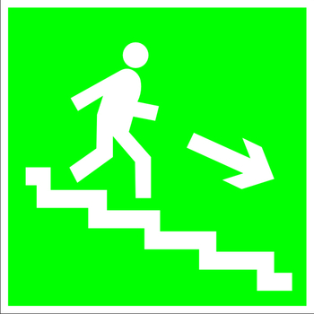 E13 направление к эвакуационному выходу по лестнице вниз (правосторонний) (пластик, 200х200 мм) - Знаки безопасности - Эвакуационные знаки - магазин "Охрана труда и Техника безопасности"