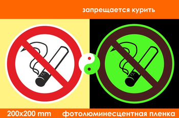 P01 запрещается курить (фотолюминесцентная пленка, 200х200 мм) - Знаки безопасности - Фотолюминесцентные знаки - магазин "Охрана труда и Техника безопасности"